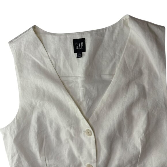 GAP Women's Linen Vest.  White V Neck. Size Women's Petite Large, Long 3 Button - Picture 3 of 8